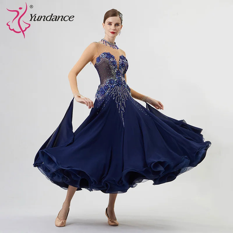 Women's Standard Ballroom Waltz Dress With Rhinestones Multicolor For Competition