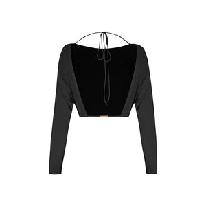 Women's Burgundy & Black Fringe Latin Dance Skirt Set with Long Sleeve Crop Top