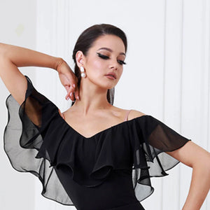 Women's Black Off-Shoulder Ruffled Ruched Ballroom Dance Dress, Light Blue Off-Shoulder Ruffled Ruched Ballroom Dance Dress, Mauve Off-Shoulder Ruffled Ruched Ballroom Dance Dress