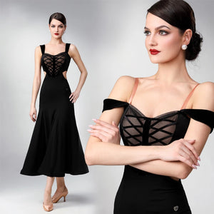 Women's Emerald Green, Burgundy, Black, Dusty Rose, and Copper Sleeveless Lace-Up Side Cut-Out Tango Dance Dress