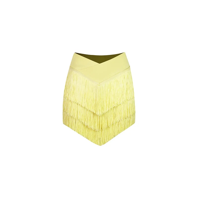 Women's Halter Neck Ruched Crop Top & Layered Fringe Latin Dance Skirt Set