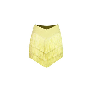 Women's Halter Neck Ruched Crop Top & Layered Fringe Latin Dance Skirt Set