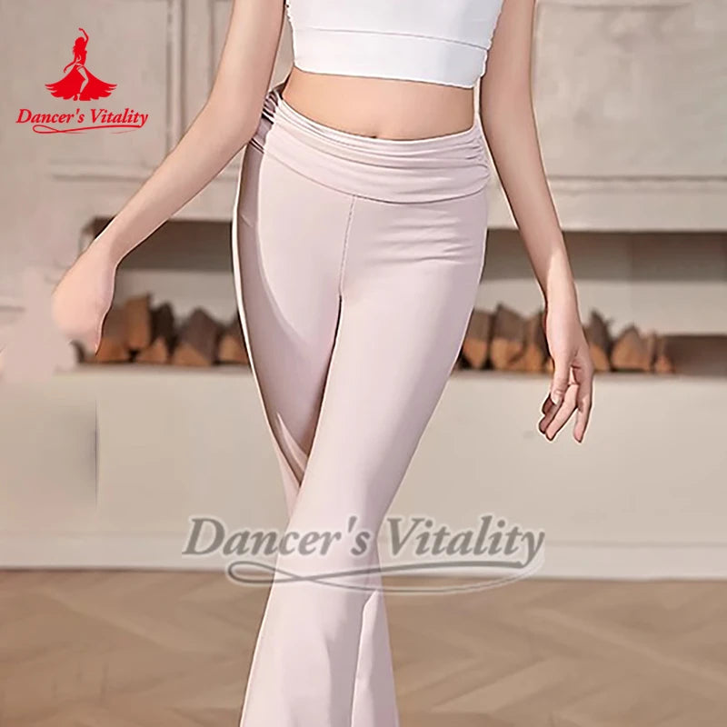Women's White V-Neck Sport Bra and Pink High-Waisted Leggings Ballet Dancewear