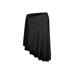 Women's White Long Sleeve Mesh Bodysuit & Asymmetrical Skirt Latin Dance Dress