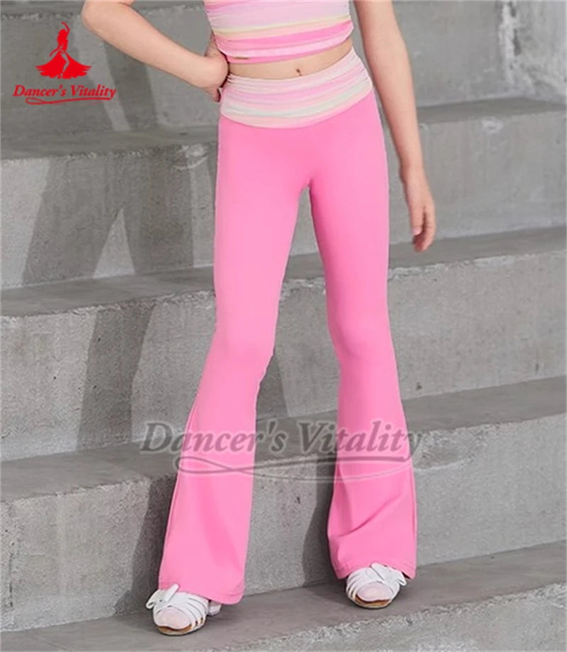 Girls Pink Striped Strapless Fringe Latin Dance Dress