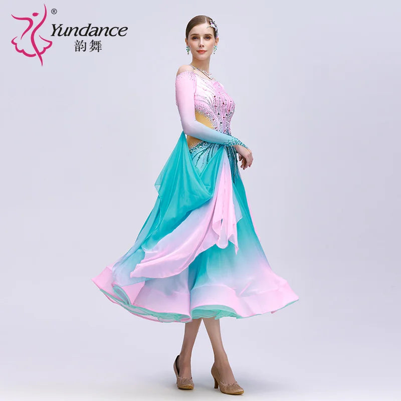 Women's International Standard Ballroom Dance Dress With Ombre Chiffon For Competition