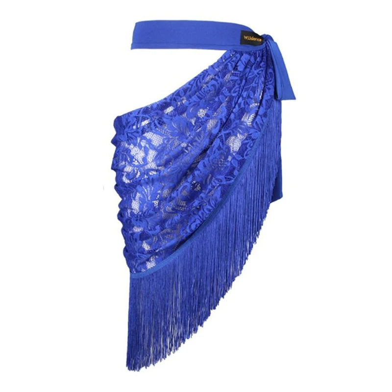 Women's Black Lace Halter Bodysuit with Fringe Latin Dance Skirt