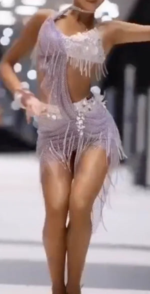 Women's Lavender Sequin Fringe Latin Dance Dress