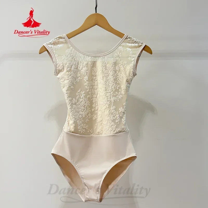 Ballet Leotard Women's White, Beige, Pink, & Sage Green Floral Lace Sleeveless with Scoop Neck for Ballet & Dance
