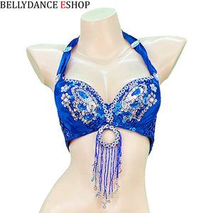 Belly Dance Bra Top, Women's Red Sequin & Beaded Halter Top with Fringe, Belly Dancing Costume