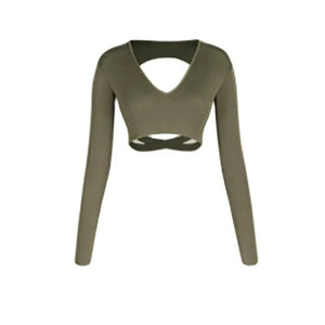 Women's Pink, Brown, Black V-Neck Long Sleeve Crop Top & Fringe Latin Dance Skirt Set