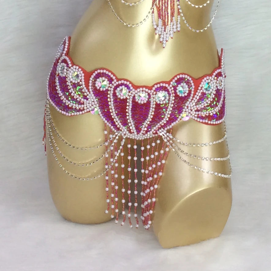 Belly Dance Hip Scarf, Women's Multi-Color Sequin & Bead Fringe Hip Scarf, Tribal Fusion Dance Costume Accessory