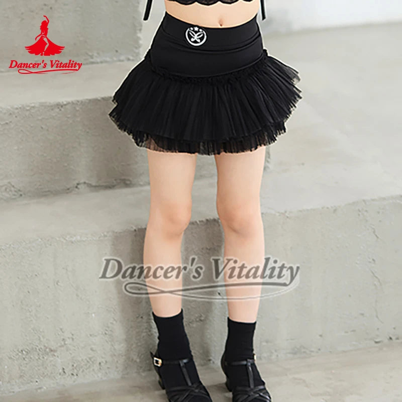 Girls Black Lace Crop Top and Tulle Skirt Latin Dance Costume - Dancer's Vitality