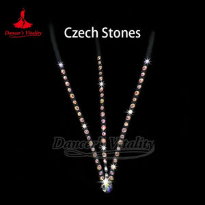 Dance Costume Women White Crystal Rhinestone Fringe Trim Belly Dance Latin Dress Accessory