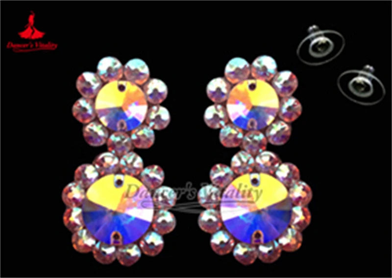 Rhinestone Earrings Women's AB Color Crystal Flower Drop Earrings Ballroom Dance Latin Salsa Competition Jewelry