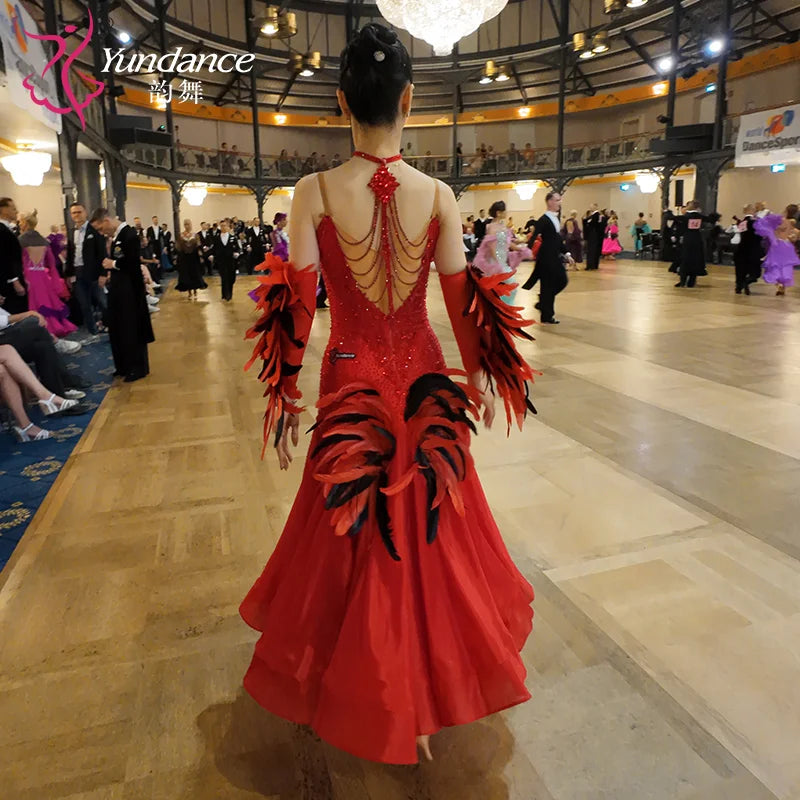 Women's Standard Ballroom Waltz Competition Dress With Rhinestones Multicolor For Performance