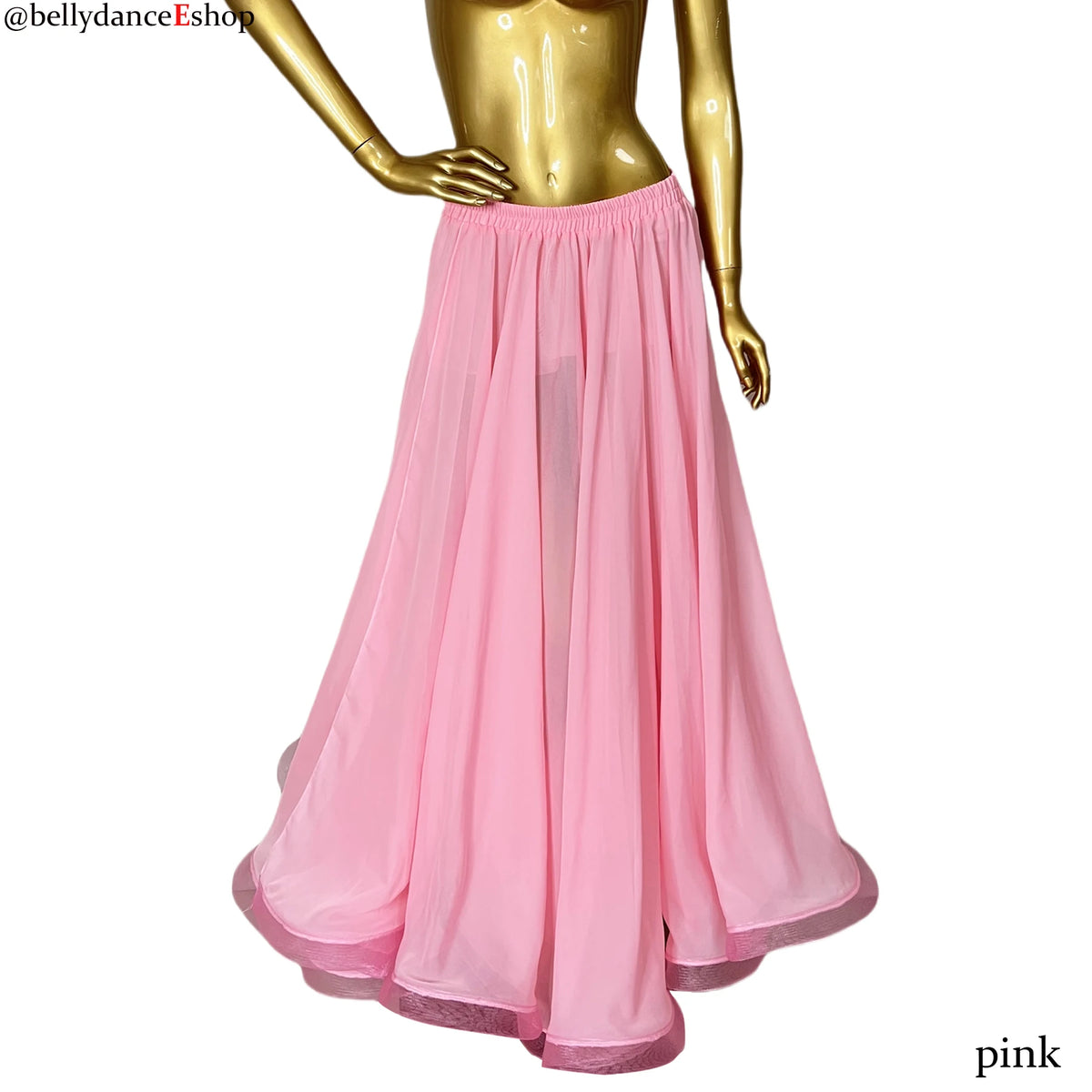 Belly Dance Women's Yellow Chiffon Full Circle Skirt with Gold Trim, Slit Design