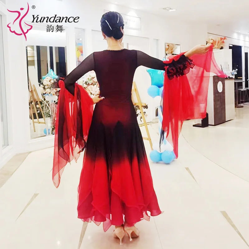 Women's Standard Ballroom Waltz Dance Dress With Rhinestones Multicolor For Competition Performance