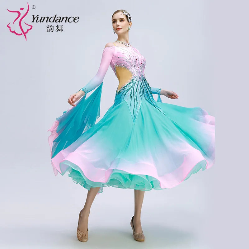 Women's International Standard Ballroom Dance Dress With Ombre Chiffon For Competition