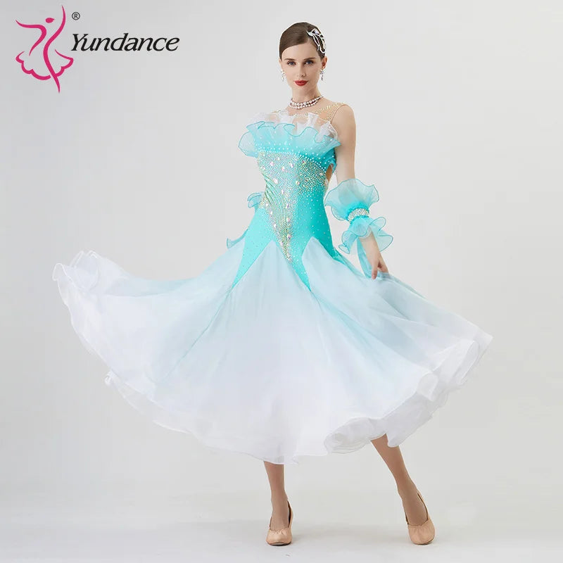 Women's Standard Ballroom Waltz Dress With Rhinestones Multicolor For Competition