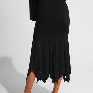 Women's Black Ruffled V-Neck Long Sleeve Mermaid Ballroom Latin Dance Dress