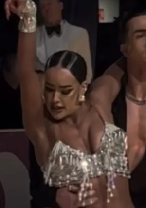 Women's Blue and White Beaded Fringe Latin Dance Dress