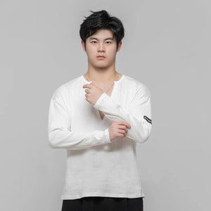 Men's Black & White V-Neck Long Sleeve Textured Latin Dance Shirt