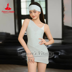 Women's Light Blue Sequin One-Shoulder Mini Dress for Latin Dance