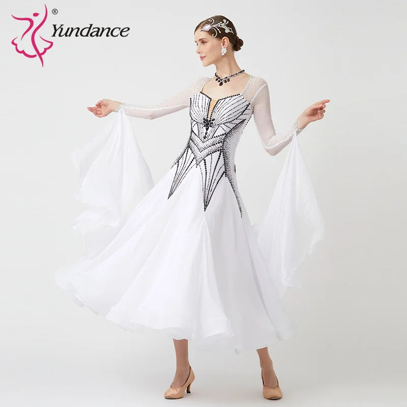 Women's Standard Ballroom Waltz Competition Dress With Rhinestones In Multicolor