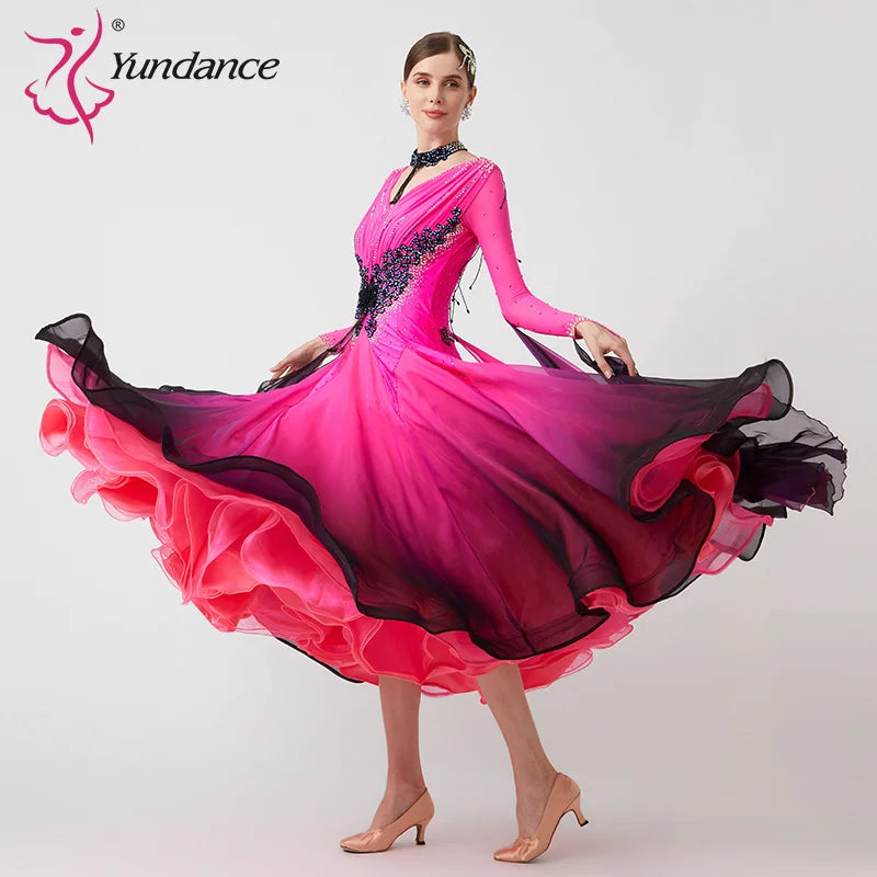 Women's Modern Ballroom Waltz Dress Rhinestone Embellished Multicolor For Competition