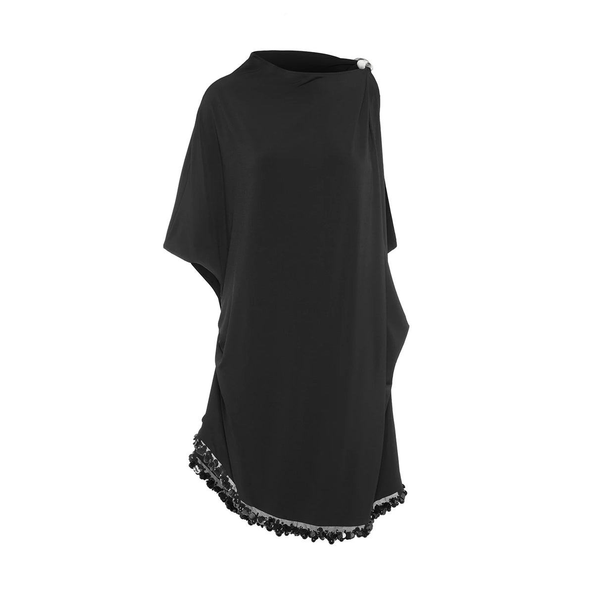 Women's Black & Leopard Print Sequin Trim Asymmetrical Latin Dance Dress