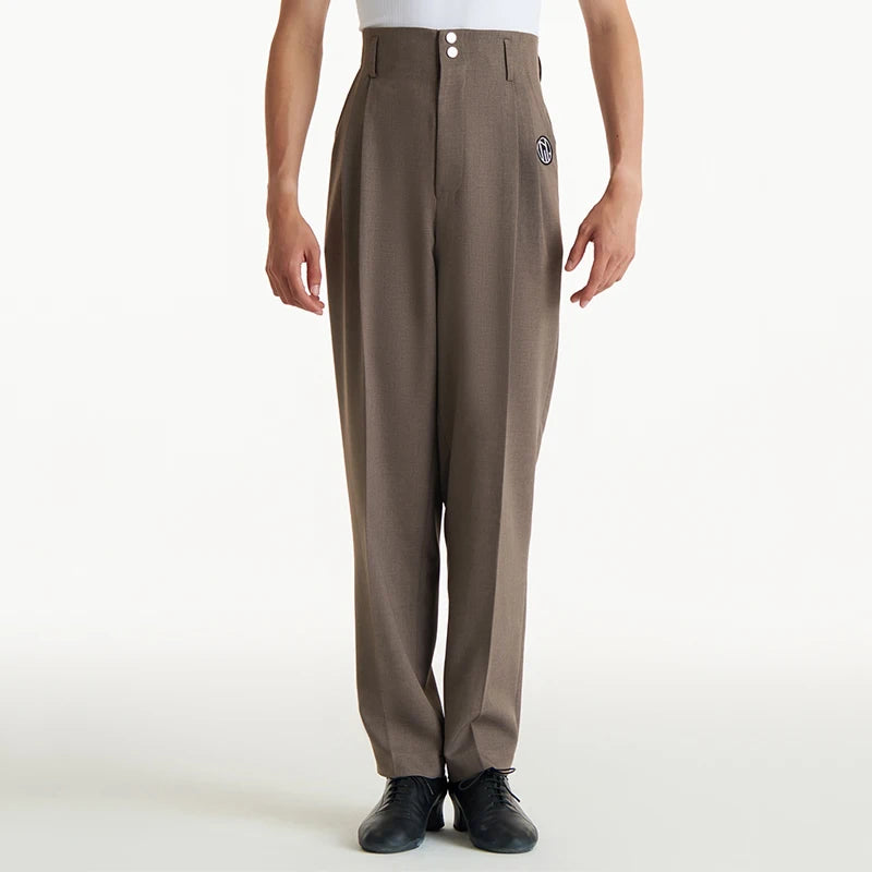 Men's Black and Brown High-Waisted Pleated Ballroom Dance Trousers