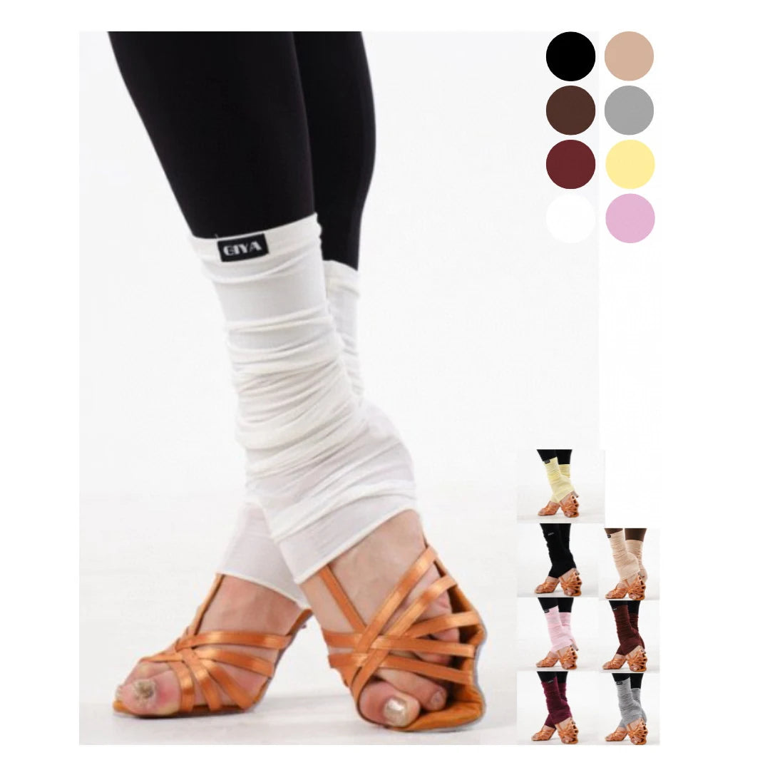 Dance Leg Warmers Women's White Ruched Mesh Knit for Ballroom Latin Dance