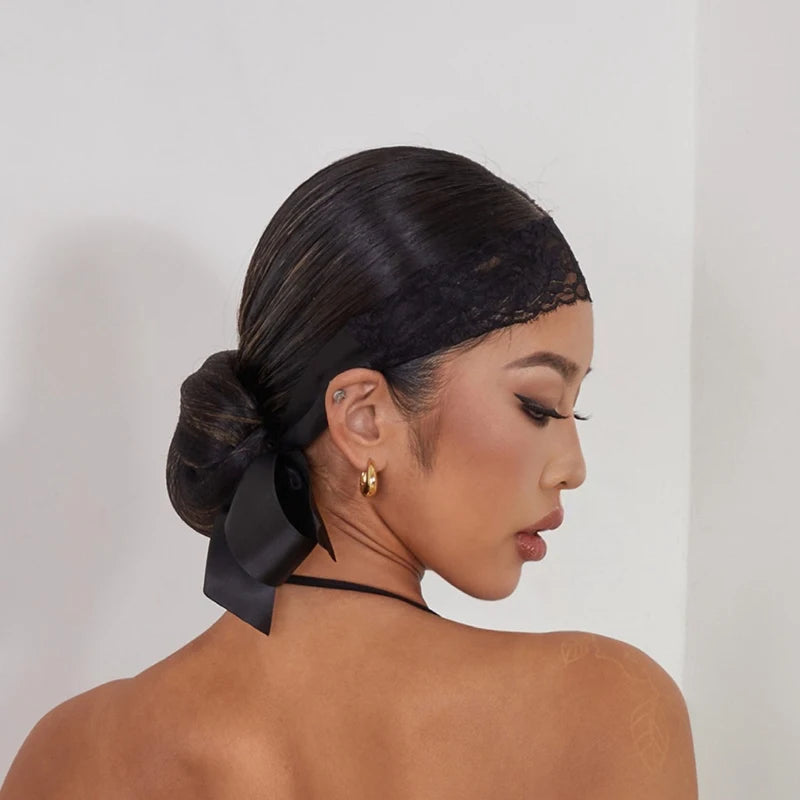 Lace Headband for Women, Black Satin Tie Back Head Scarf, Elegant Dance Accessory