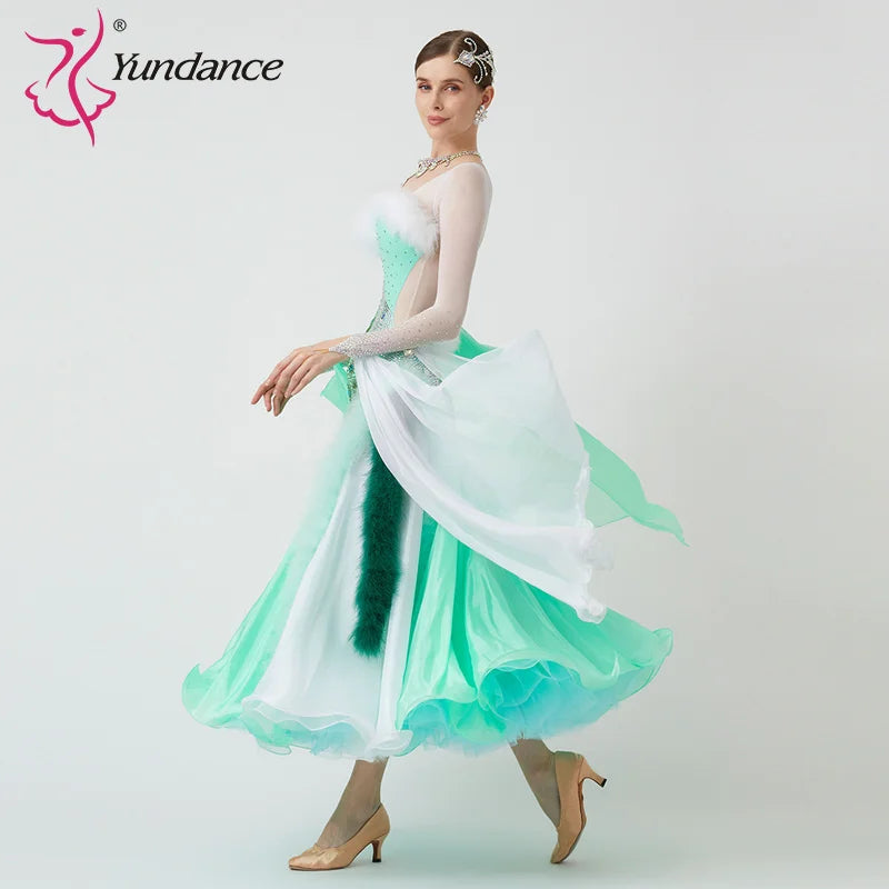 Women's Standard Ballroom Waltz Dress With Rhinestones Multicolor For Competition