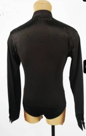 Men's Black Embellished Mesh Ballroom Latin Dance Shirt