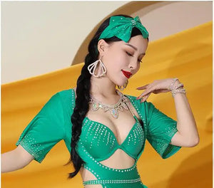 Belly Dance Dress Women's Purple Sequin Cut-Out Slit Maxi Dress with Headband and Jewelry