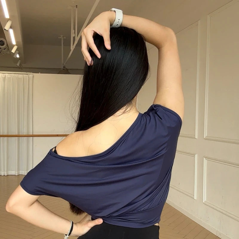 Women's Off-Shoulder Dance Top, Solid & Animal Print, Short Sleeve, Polyester Blend, Latin Dance