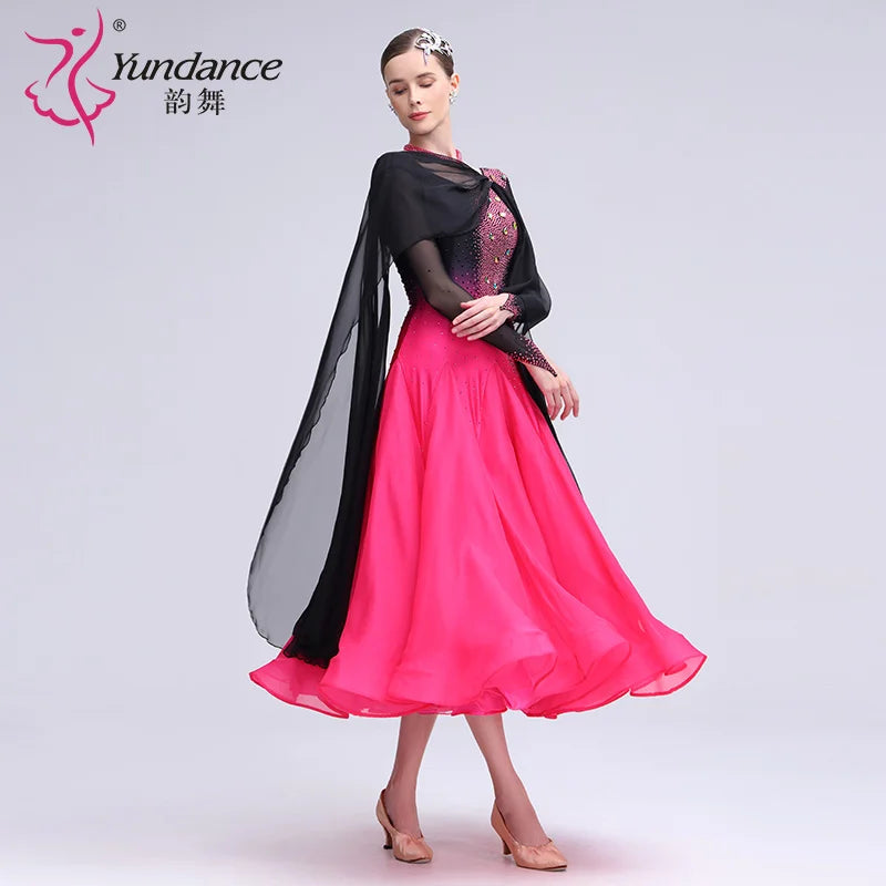 Women's Standard Ballroom Waltz Dress With Rhinestones, Multicolor For Competition