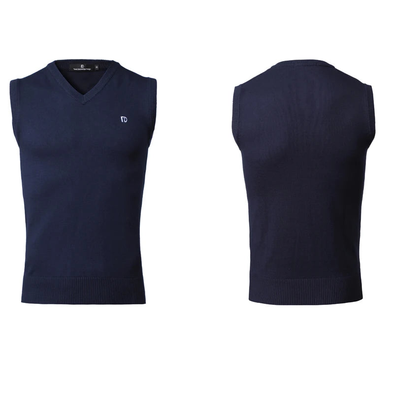 Men's Navy Blue, Black, and Gray V-Neck Sleeveless Knit Sweater Vest for Ballroom Dance