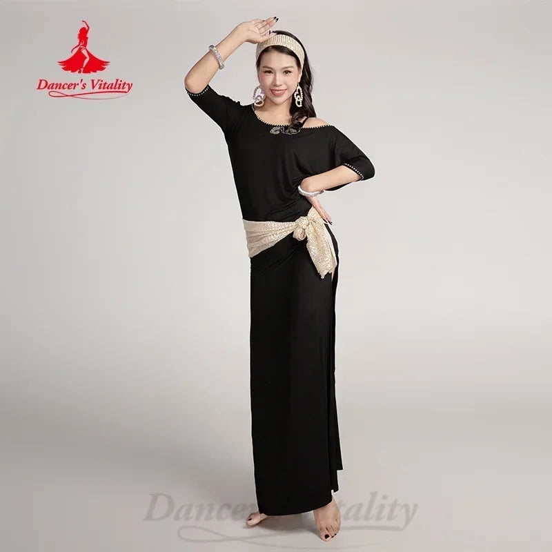 Adult Belly Dance Practice 3-Piece Set With Loose Fit Modal Robe, Headscarf, and Hip Scarf