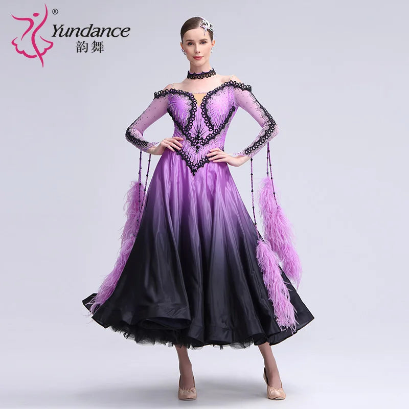 Women's Ballroom Standard Waltz Dance Dress Rhinestone Embellished Multicolor For Competition
