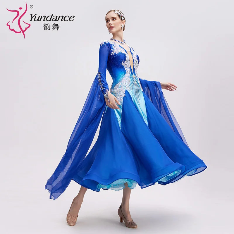 Women's International Standard Ballroom Dance Dress With Ombre Fabric For Competition
