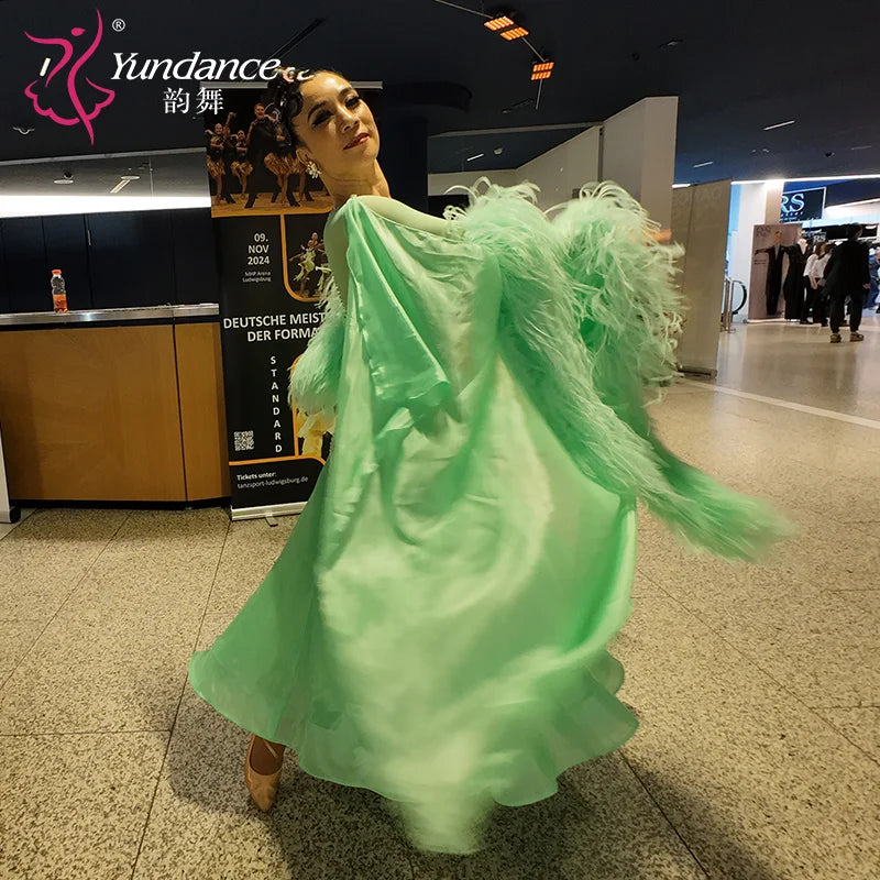 Women's Standard Ballroom Waltz Dress With Rhinestones Multicolor For Competition