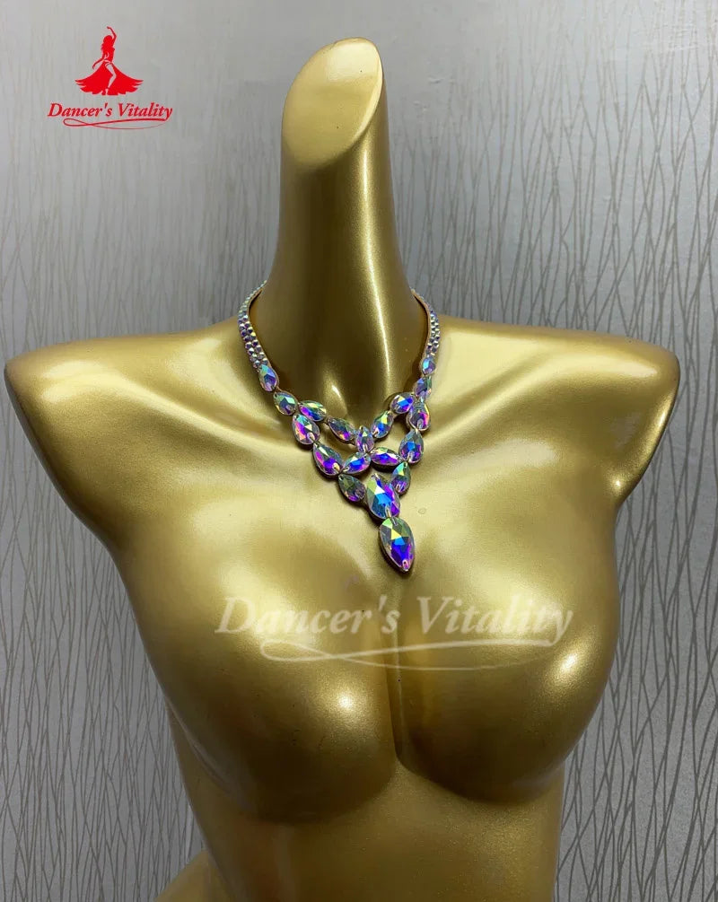 Necklace With AB Rhinestones For Belly Dance Competition Performance For Women And Kids