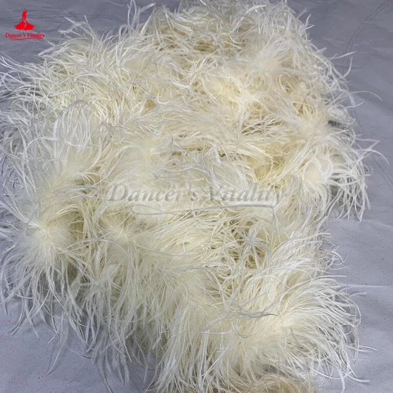 Pair Of Wrist Streamers With Ostrich Feathers For Ballroom Waltz, Foxtrot, Tango Performance