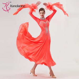 Women's Standard Ballroom Waltz Dress With Rhinestones Multi-Color For Competition