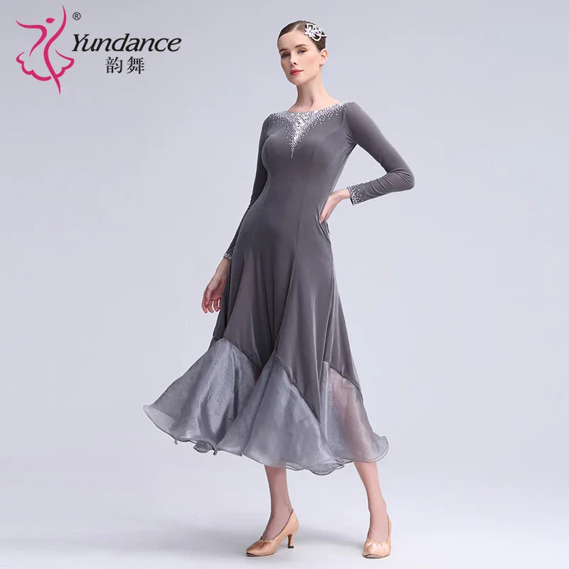 Women's International Standard Ballroom Practice Dress In Grey Velvet