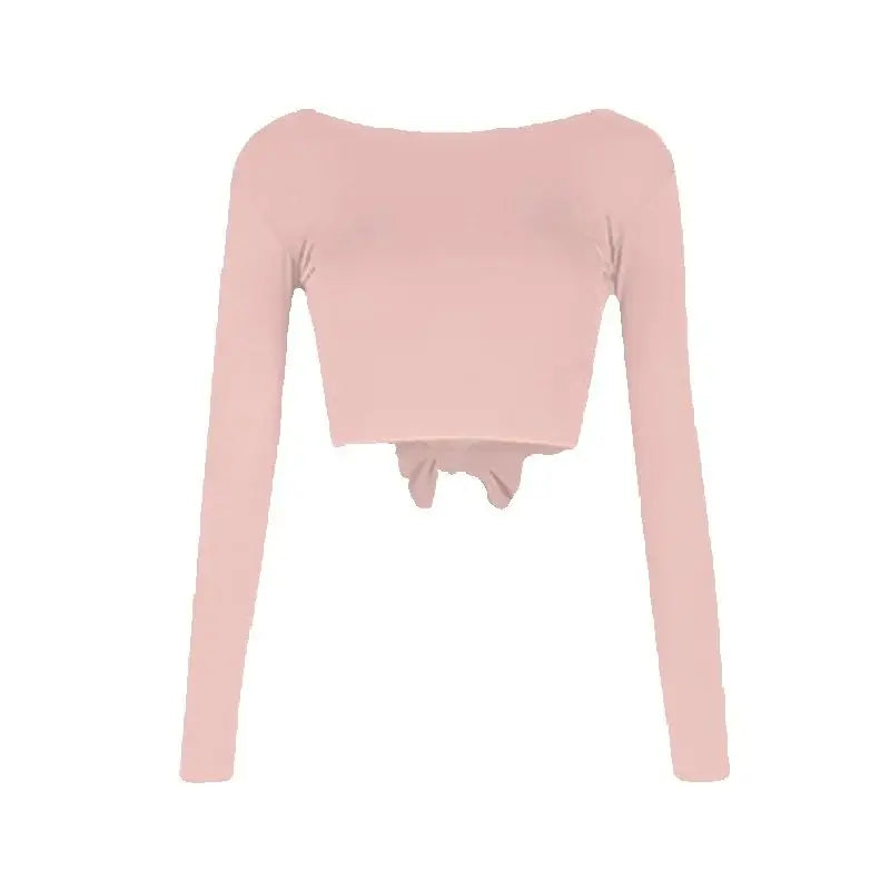 Women's Pink Long Sleeve Crop Top & Fringe Skirt Latin Dancewear Set