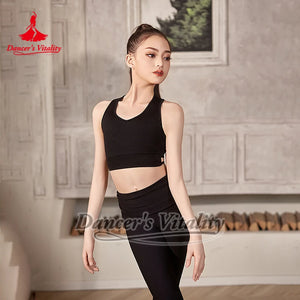Women's White V-Neck Sport Bra and Pink High-Waisted Leggings Ballet Dancewear
